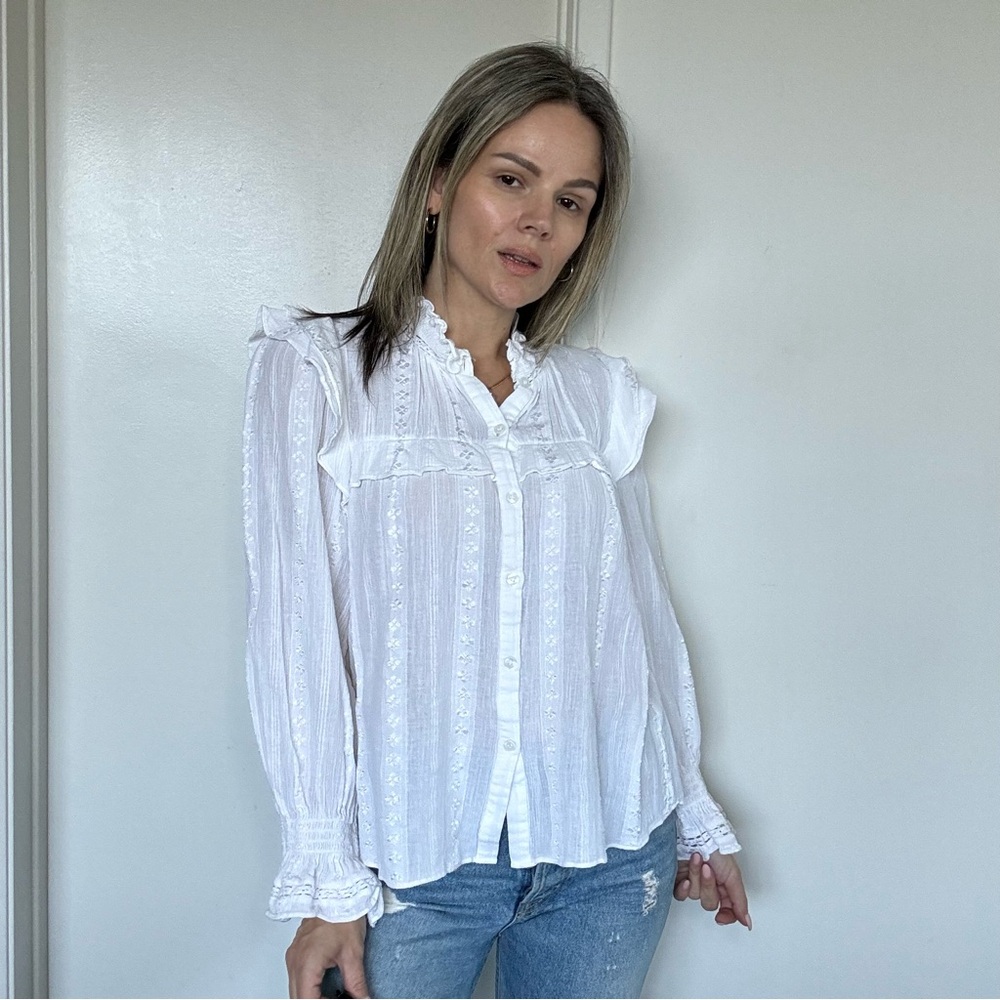 Isabel Marant White Ruffled Button-Up Blouse - Picture 16 of 16